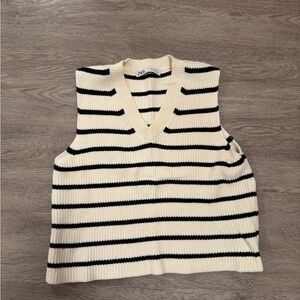 Zara Black and White Striped Sweater Vest